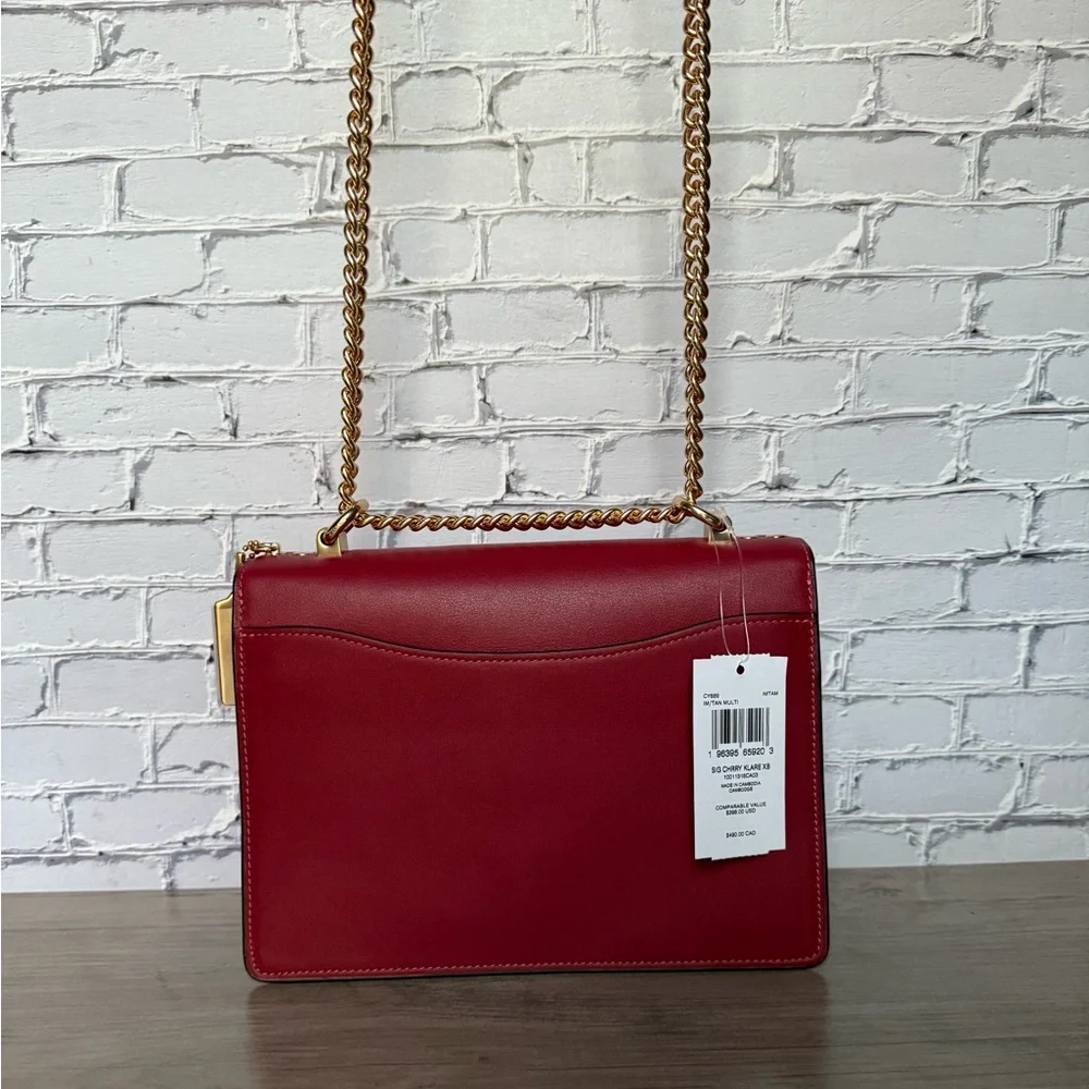 NWT Coach Klare Crossbody Bag In Signature Canvas With Tan red Cherry CY689